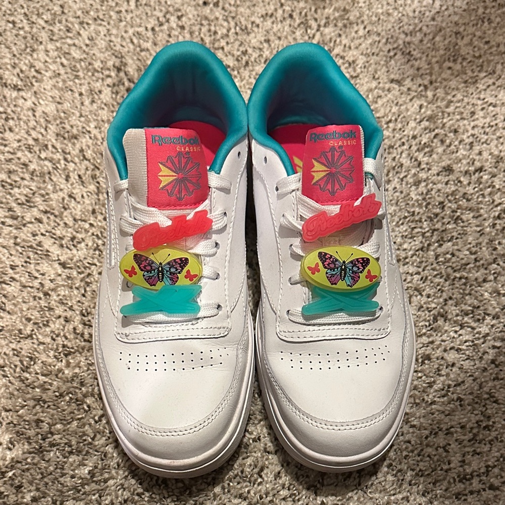 Reebok Big Kids White and Turquoise Sneakers